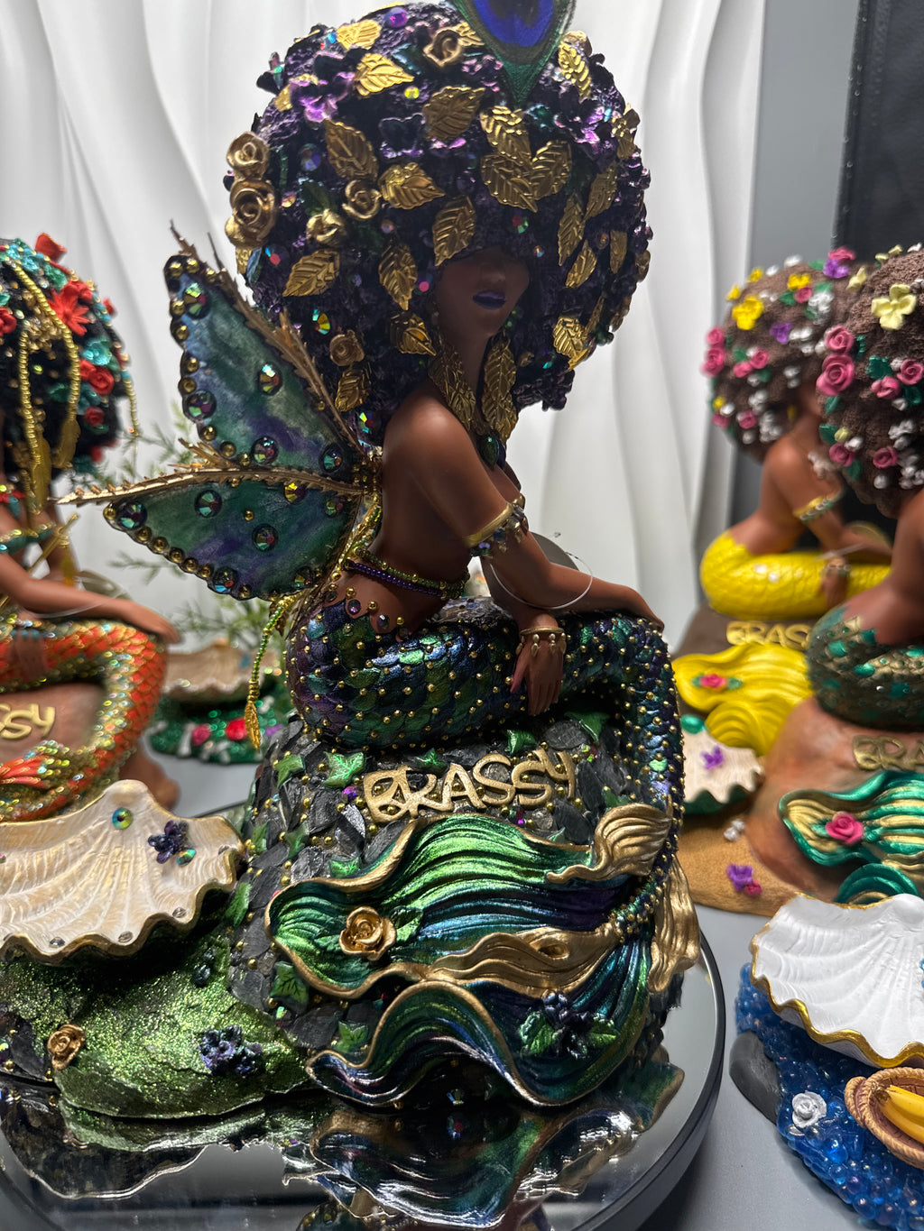 Becoming Peacock Brassy | One~of~a~Kind Black Mermaid Statue