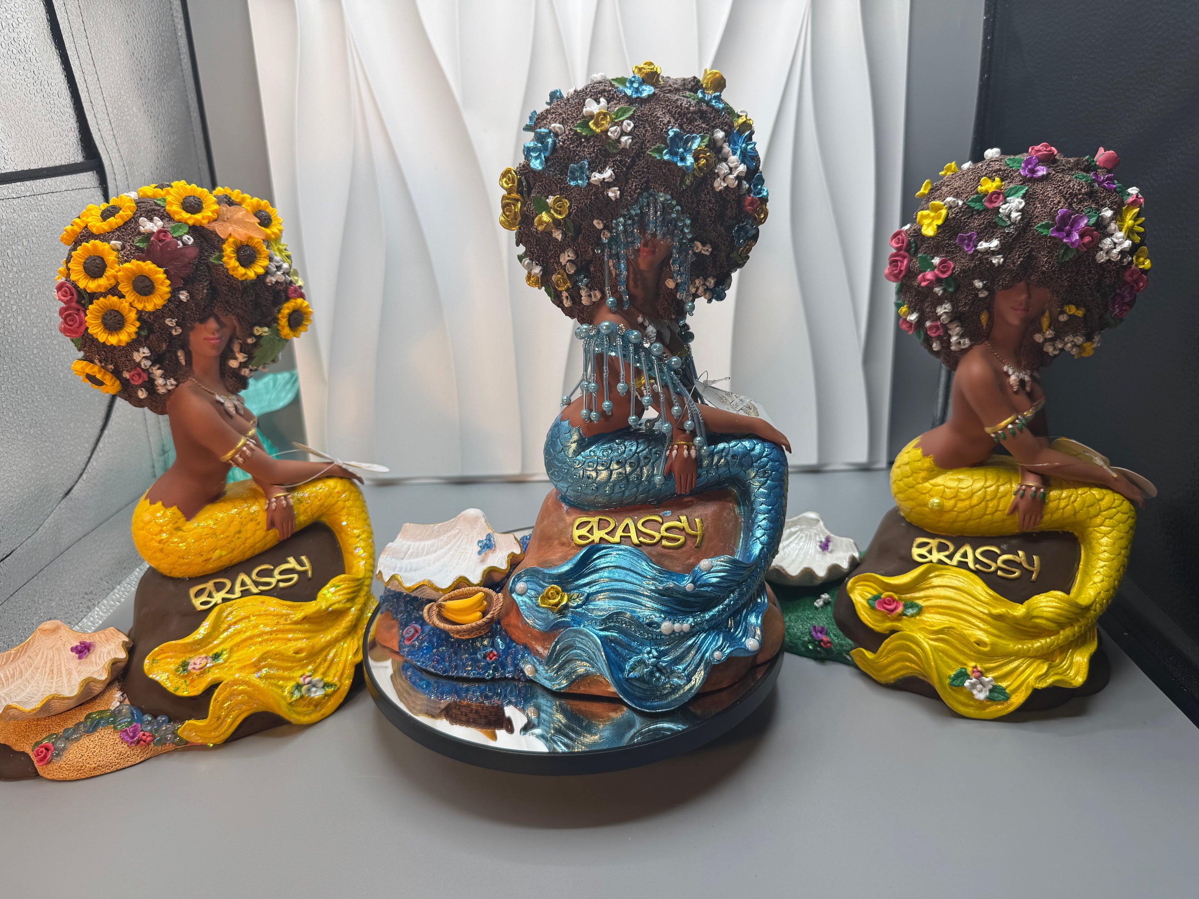 Yemoja + Oshún Brassys | Made to Order Black Mermaid Statue Set
