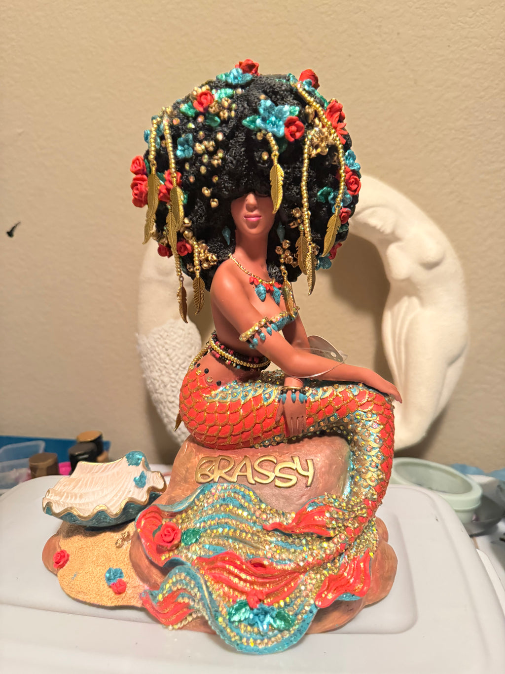 Becoming Native American inspired Brassy | One~of~a~Kind Black Mermaid Statue