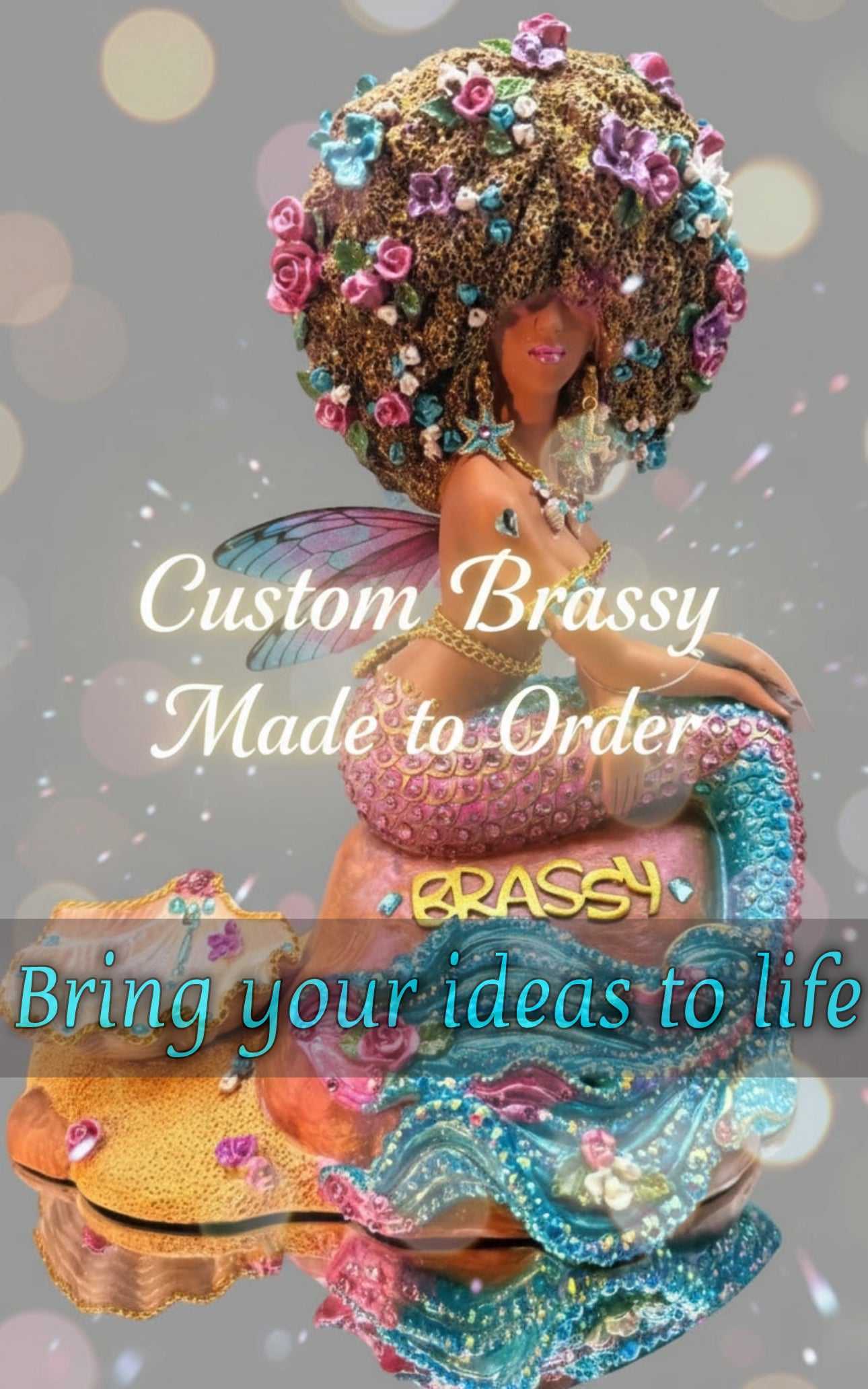 Custom Brassy | Made to Order Black Mermaid Statue