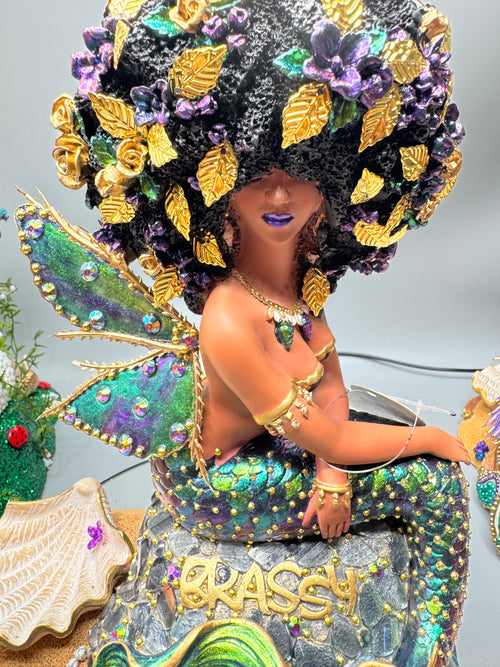 Becoming Peacock Brassy | One~of~a~Kind Black Mermaid Statue