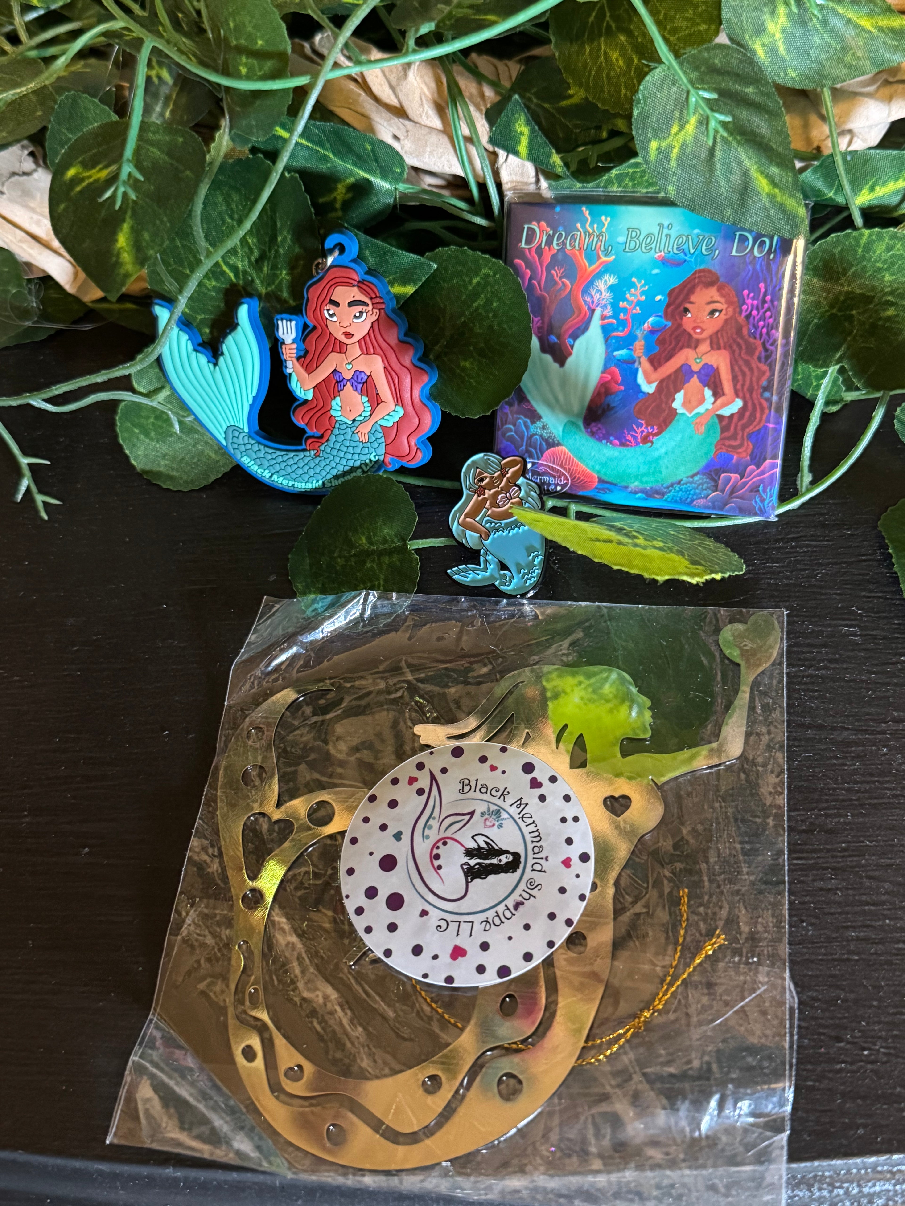 Mermaid Accessory Bundle | Keychain, Pin, Magnet & Hanging Charm Set | Black Mermaid Gift