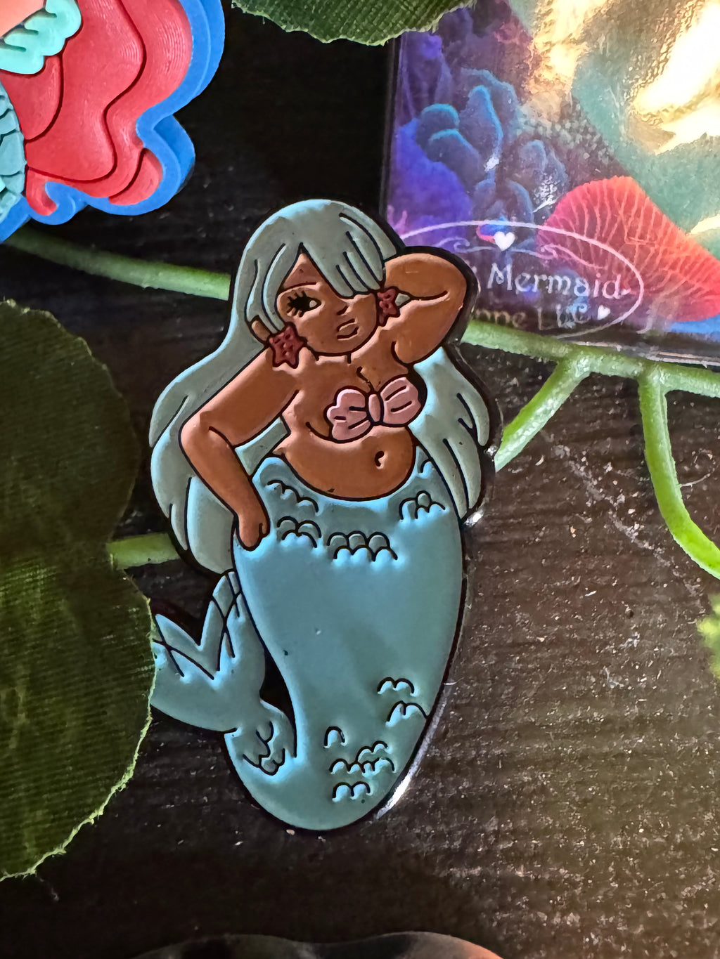 Mermaid Accessory Bundle | Keychain, Pin, Magnet & Hanging Charm Set | Black Mermaid Gift
