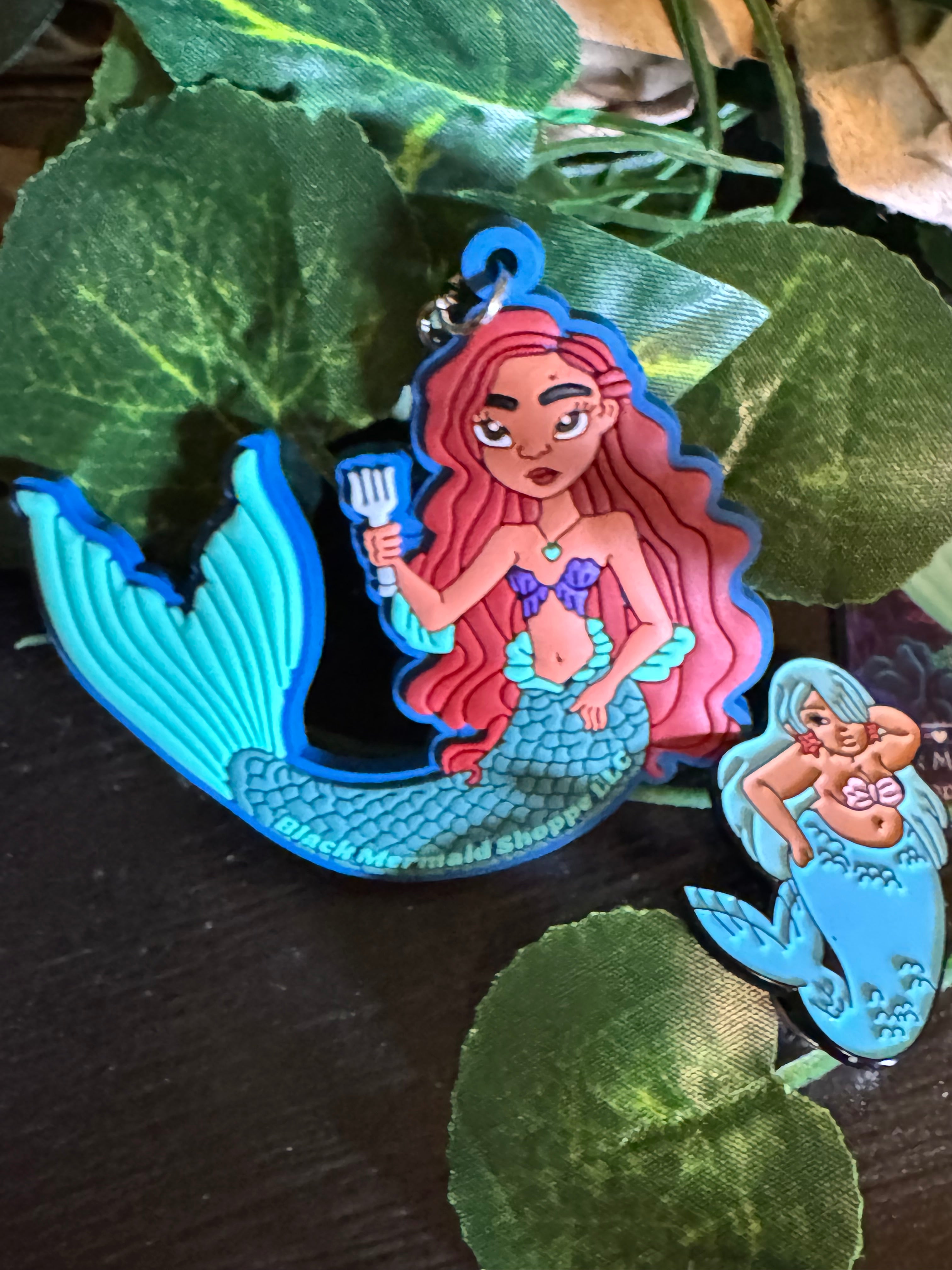 Mermaid Accessory Bundle | Keychain, Pin, Magnet & Hanging Charm Set | Black Mermaid Gift