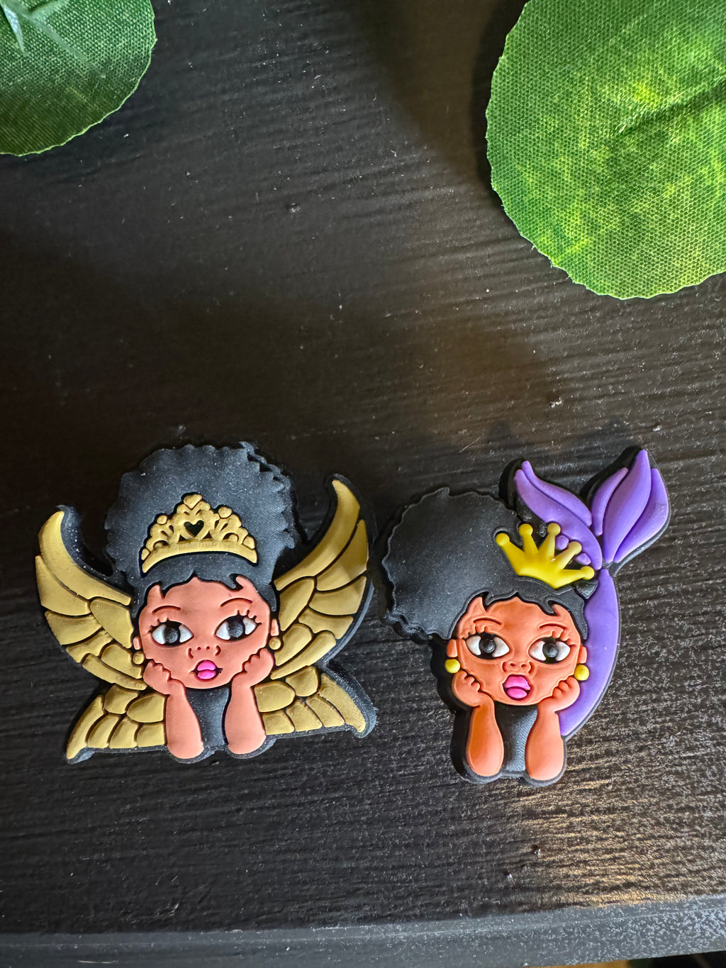 Afro Mermaid & Fairy Shoe Charms Set | Black Fantasy Shoe Charms