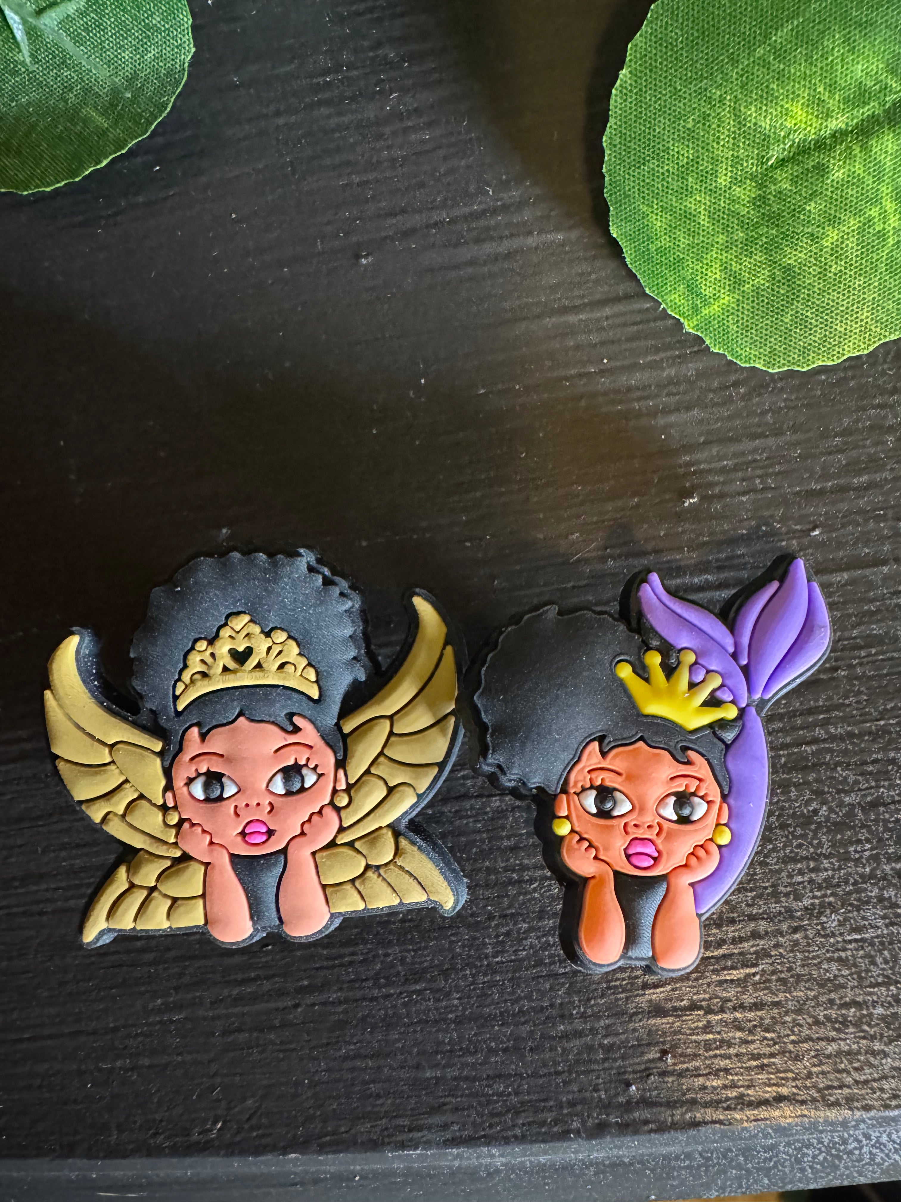 Afro Mermaid & Fairy Shoe Charms Set | Black Fantasy Shoe Charms