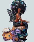 One-of-a-kind Black mermaid statue with oil-slick finish, hand-painted Jazzy Brassy in progress