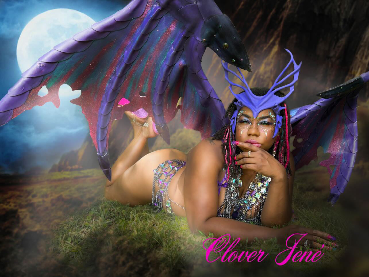 Clover Jené Mermaid, owner of Enchanted Roots & Wonders, posing in a dark fantasy vampire form