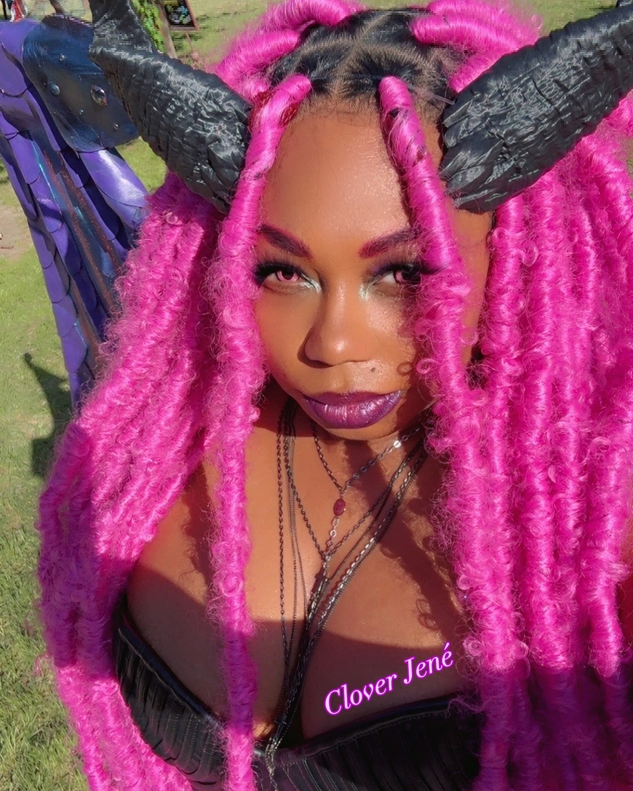 Clover Jené Mermaid, owner of Enchanted Roots & Wonders, posing in a dark fantasy vampire form as Drolta cosplay