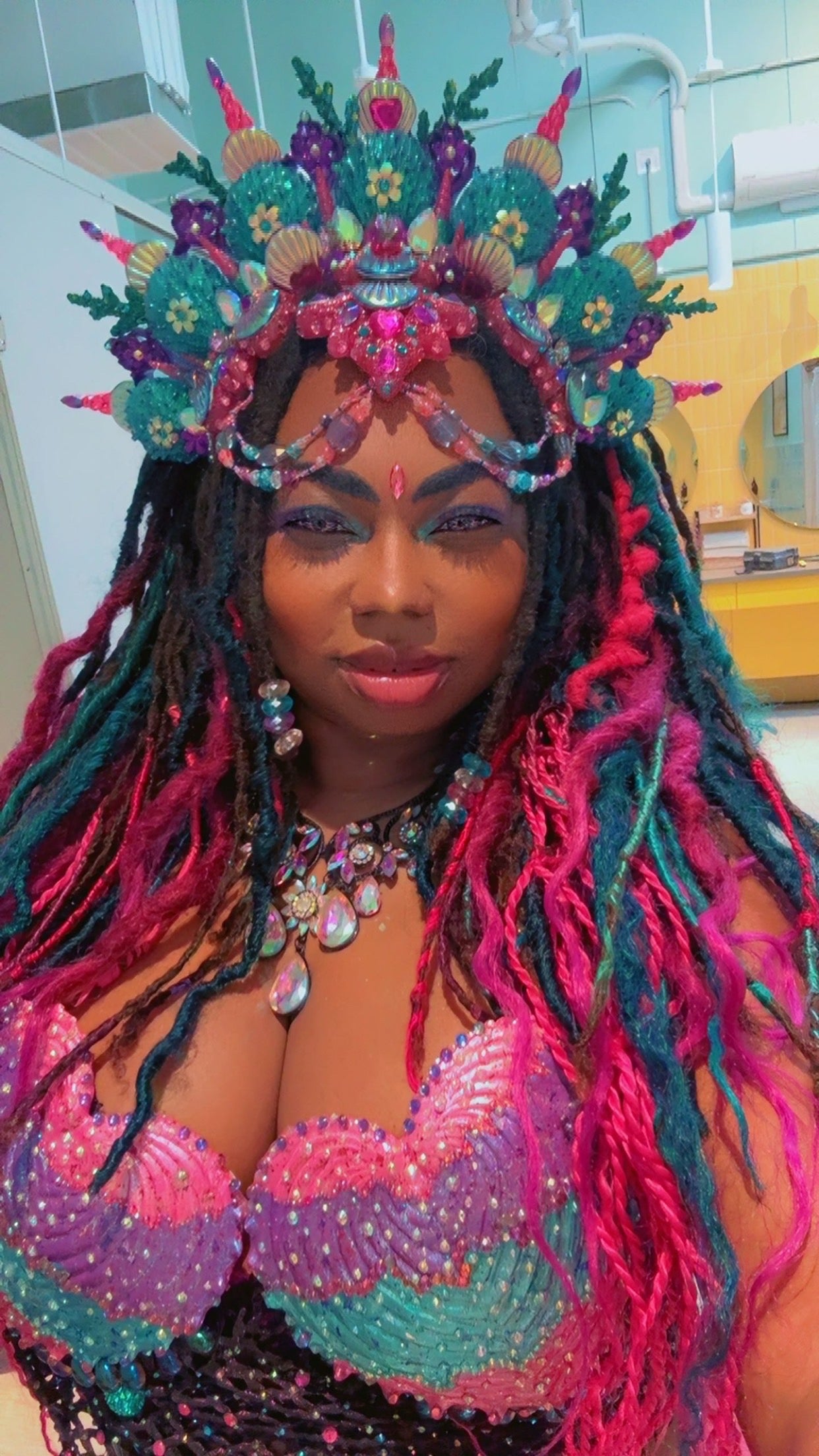 Clover Jené Mermaid, vampire-fairy-mermaid artist wearing an ocean-inspired crown