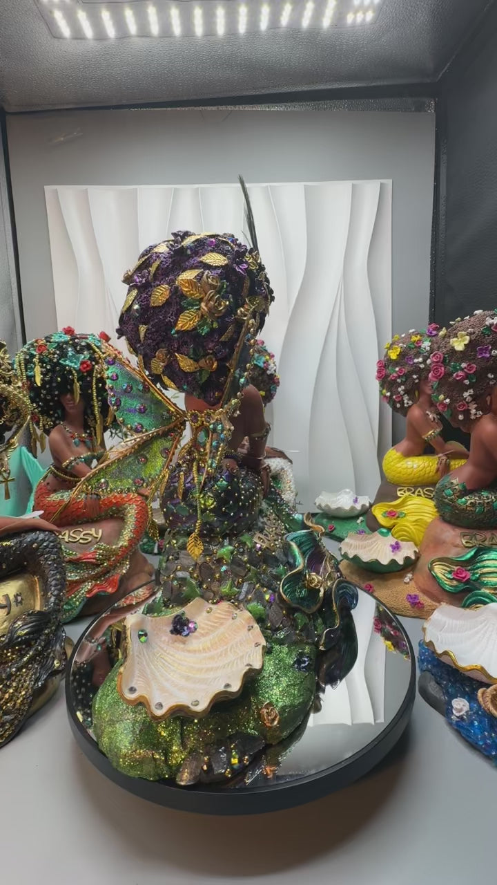 Becoming Peacock Brassy | One~of~a~Kind Black Mermaid Statue