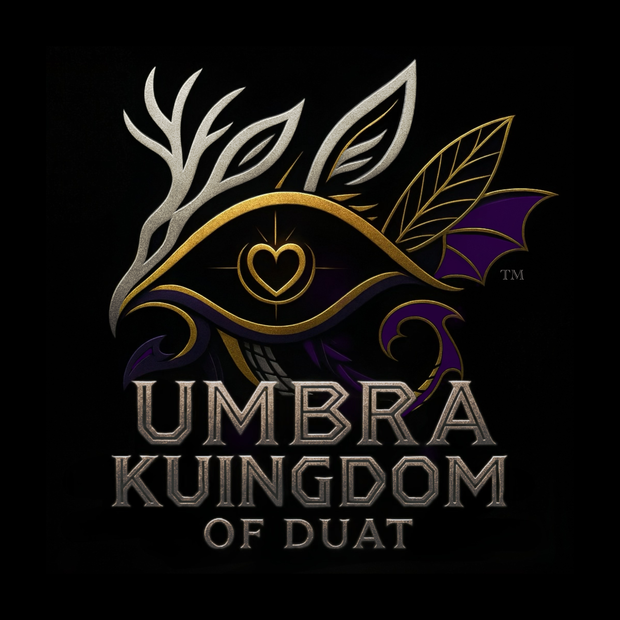 Umbra Kuingdom of Duat logo, an African-inspired dark fantasy realm within Enchanted Roots & Wonders featuring Black mythical beings, shadow magic, and ancestral symbolism